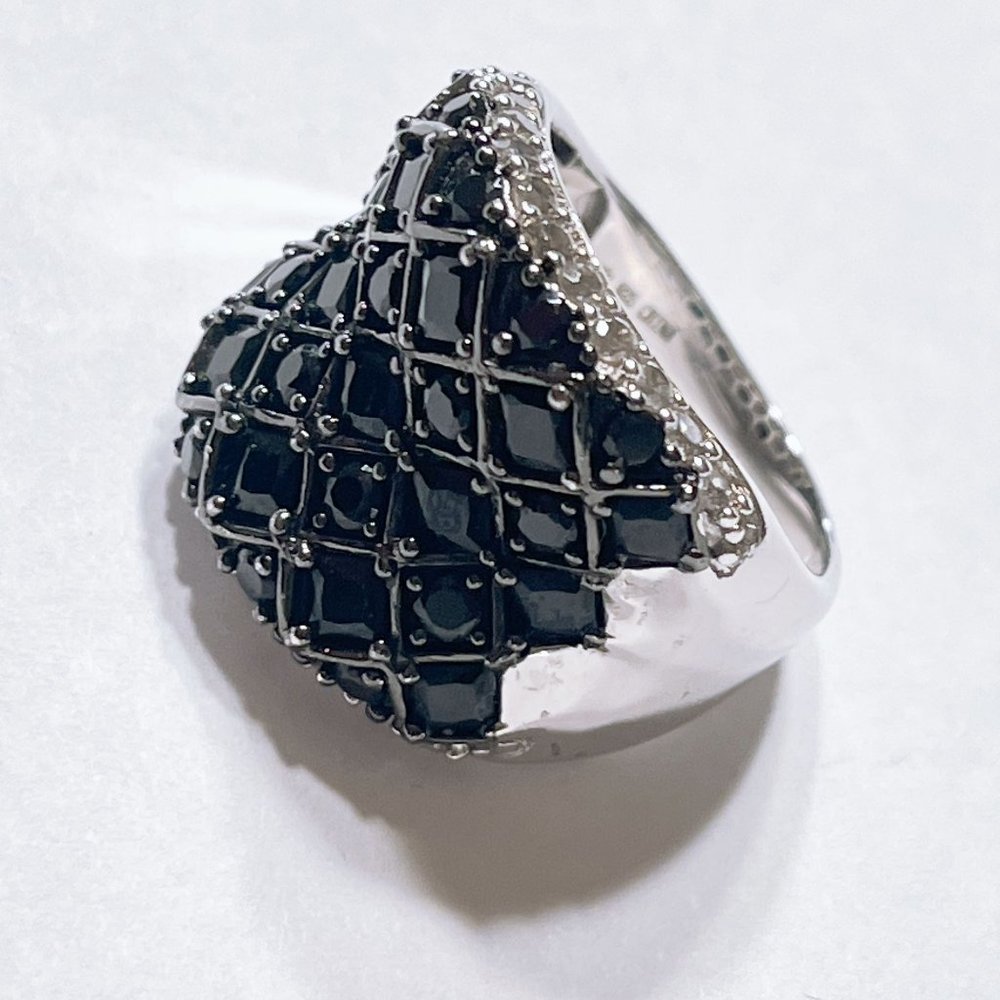 925 Sterling Silver Black Stones Grid Design Size 9